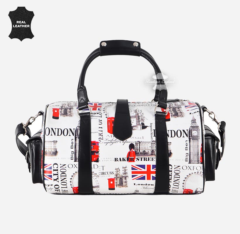 ICONIC LONDON London Printed Leather Travel Duffle Bag