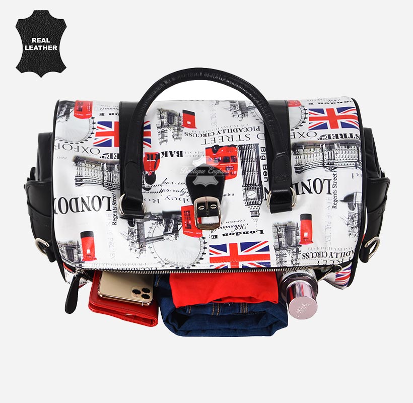 ICONIC LONDON London Printed Leather Travel Duffle Bag