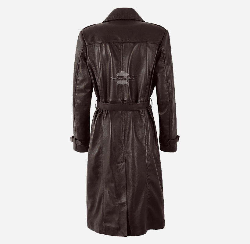 LONDON OBSESSION Women Oversized Brown Leather Trench Coat