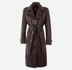 LONDON OBSESSION Women Oversized Brown Leather Trench Coat
