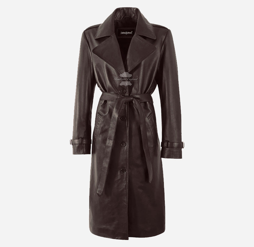 LONDON OBSESSION Women Oversized Brown Leather Trench Coat