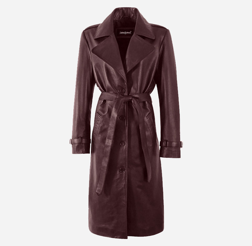 LONDON OBSESSION Women Oversized Leather Trench Coat Cherry
