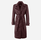 LONDON OBSESSION Women Oversized Leather Trench Coat Cherry