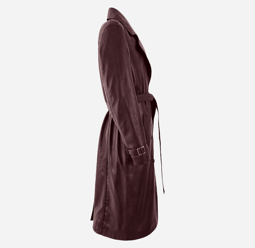 LONDON OBSESSION Women Oversized Leather Trench Coat Cherry