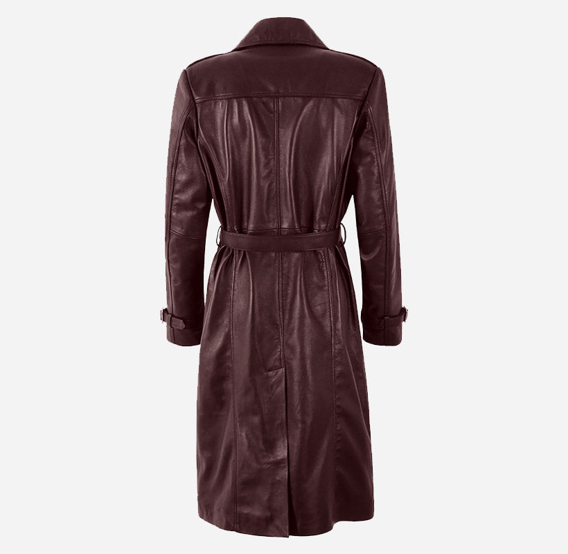 LONDON OBSESSION Women Oversized Leather Trench Coat Cherry