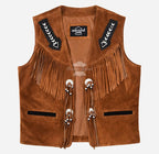 DRAYZ Men's Western Suede Fringe Leather Vest