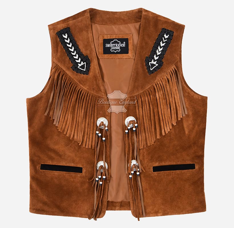 DRAYZ Men's Western Suede Fringe Leather Vest