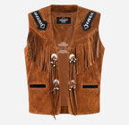 DRAYZ Men's Western Suede Fringe Leather Vest