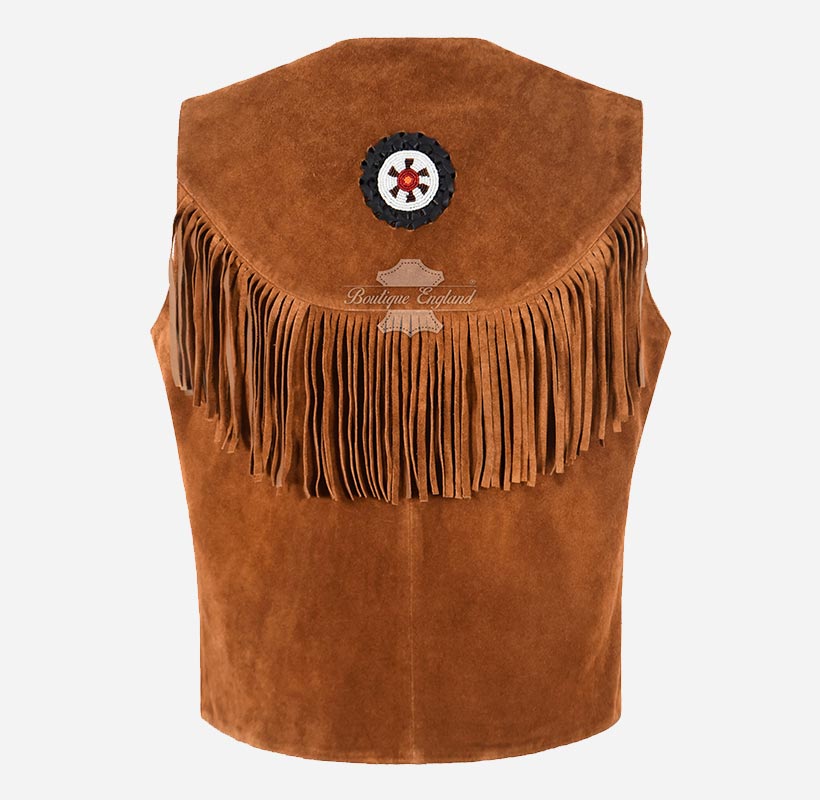 DRAYZ Men's Western Suede Fringe Leather Vest
