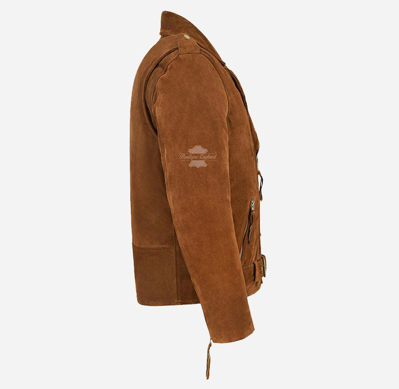 BRANDO Men's Suede Leather Classic Biker Jacket