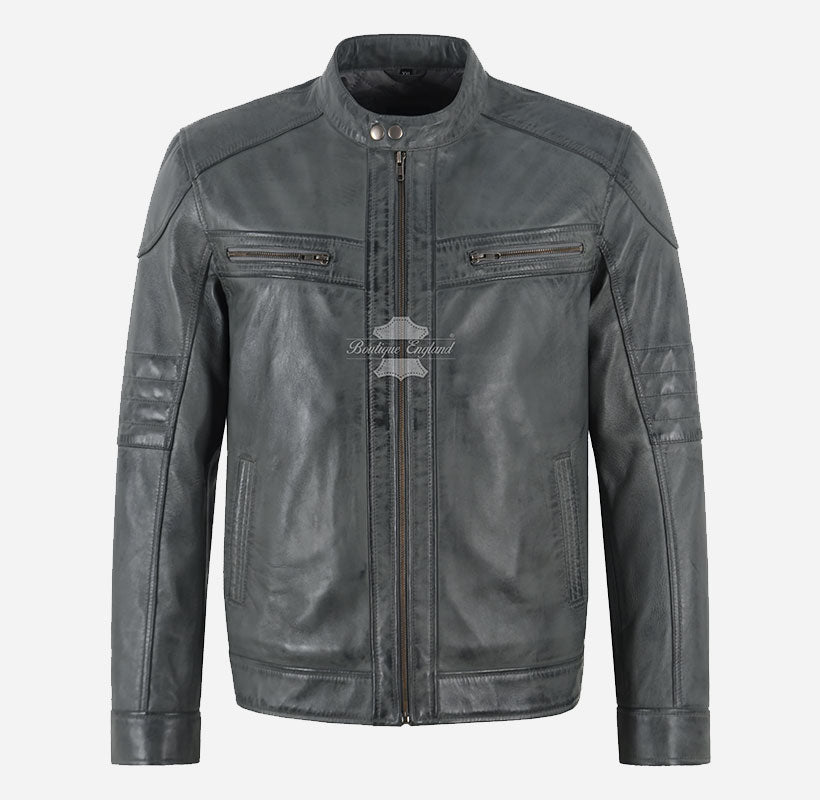 TORQ Men's Café Racer Waxed Leather Jacket