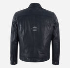 SWAY Men's Collared Leather Jacket in Navy