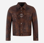 CARVO Men's Leather Trucker Jacket Brown Vintage