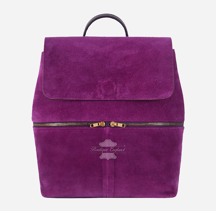 Women's Purple Leather + Suede Backpack Bag