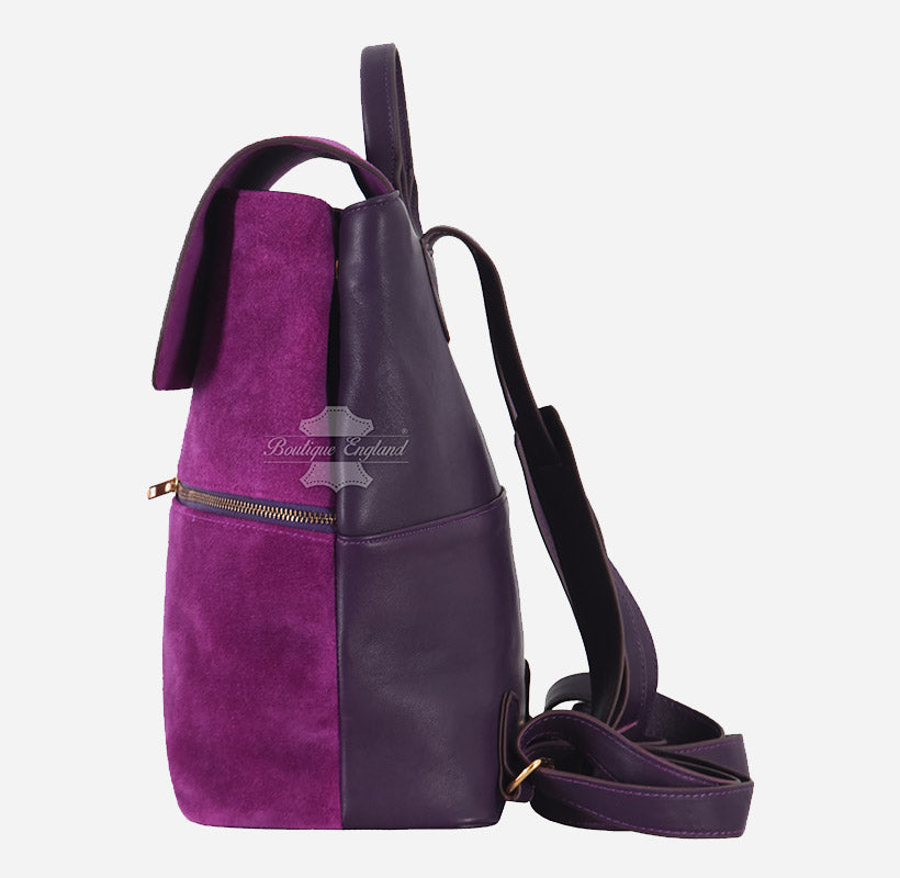 Women's Purple Leather + Suede Backpack Bag