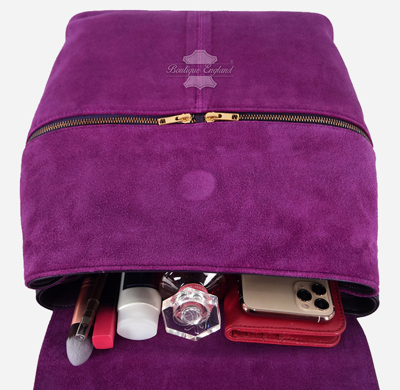 Women's Purple Leather + Suede Backpack Bag