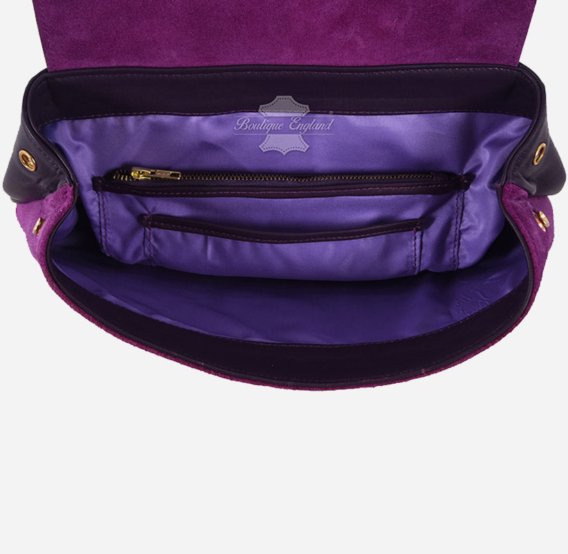 Women's Purple Leather + Suede Backpack Bag