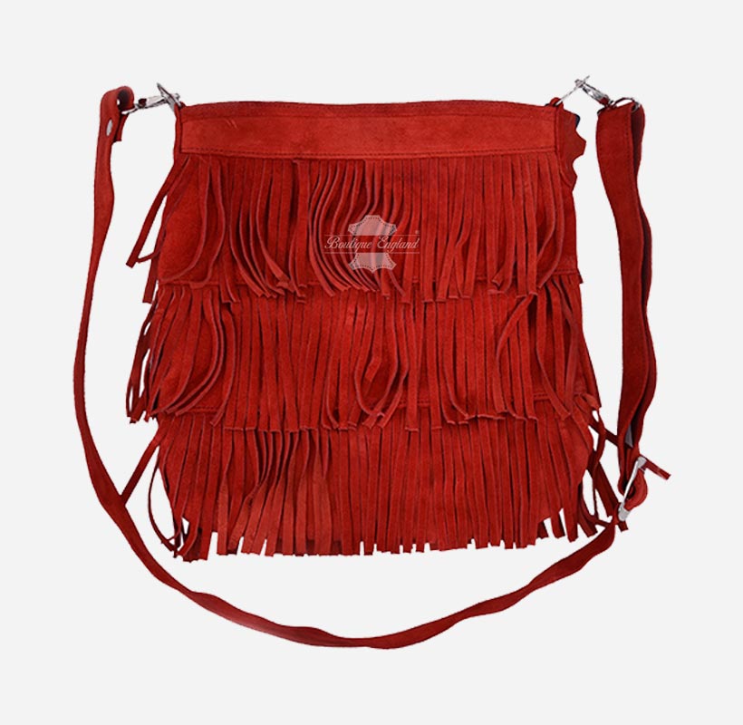 Ladies Messenger Bag Tassel Fringe Cross Body Shoulder Suede Bag