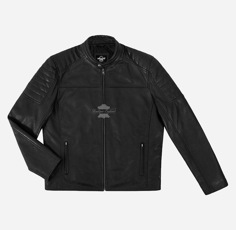 EIRIS Men's Leather Racer Jacket in Black