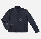 EIRIS Men's Leather Racer Jacket in Navy Blue