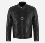 EIRIS Men's Leather Racer Jacket in Black