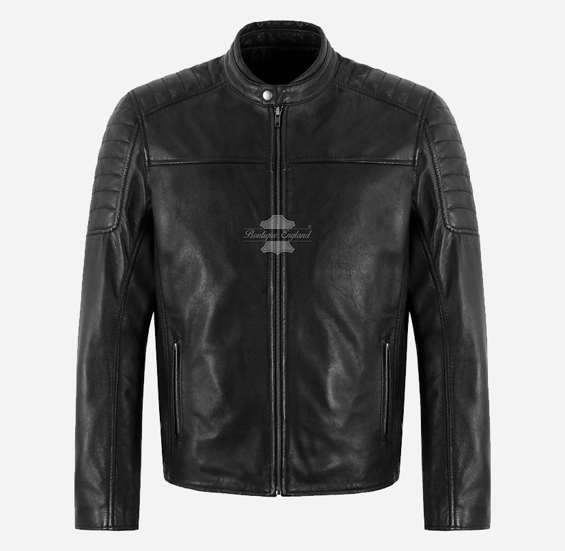 EIRIS Men's Leather Racer Jacket in Black