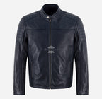 EIRIS Men's Leather Racer Jacket in Navy Blue