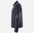 EIRIS Men's Leather Racer Jacket in Navy Blue