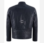 EIRIS Men's Leather Racer Jacket in Navy Blue