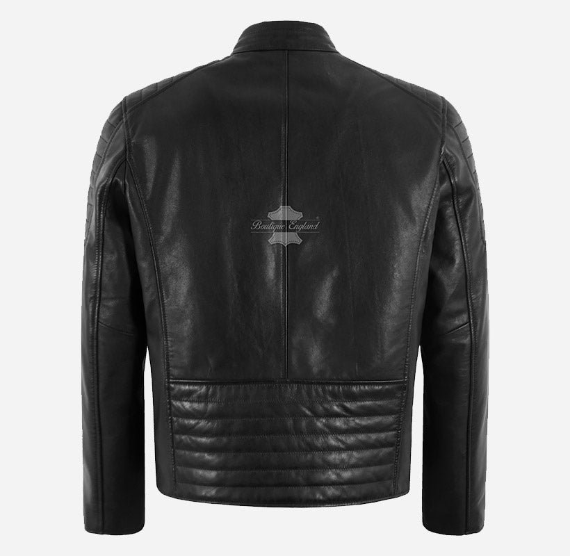 EIRIS Men's Leather Racer Jacket in Black