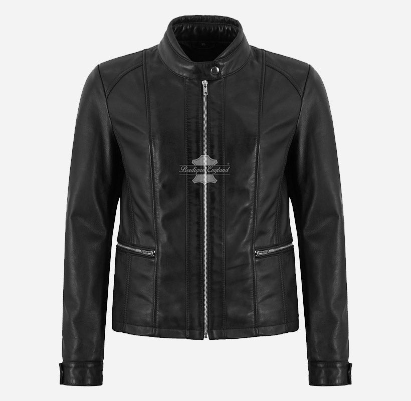 RELISH Women's Black Leather Racer Jacket
