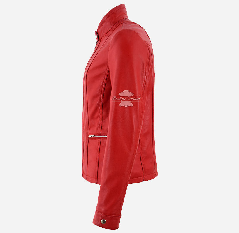 RELISH Women's Red Leather Racer Jacket