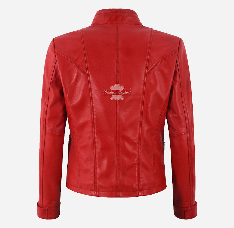RELISH Women's Red Leather Racer Jacket
