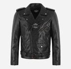 THROTTLE Men's Croc Print Leather Biker Jacket