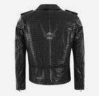 THROTTLE Men's Croc Print Leather Biker Jacket