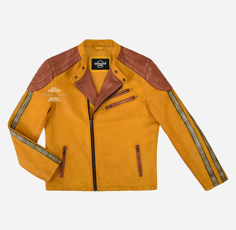 VALOR Men's Leather Racer Jacket Asymmetrical Zip