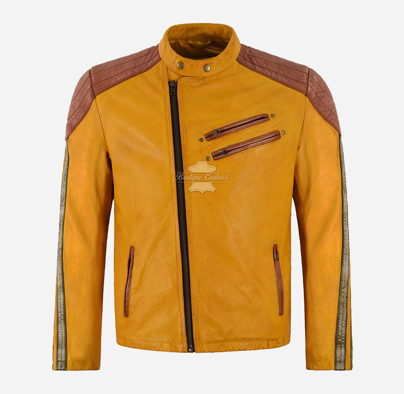 VALOR Men's Leather Racer Jacket Asymmetrical Zip