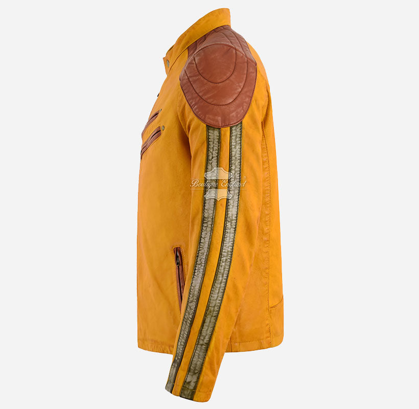 VALOR Men's Leather Racer Jacket Asymmetrical Zip