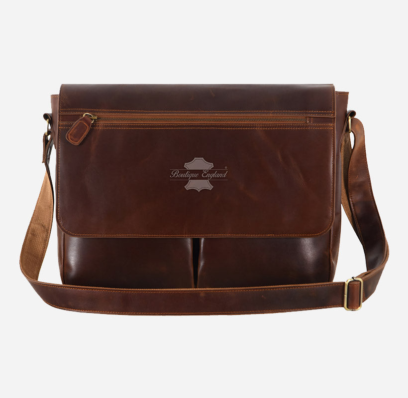 Laptop Messenger Bag in Chestnut Crazy Horse Leather
