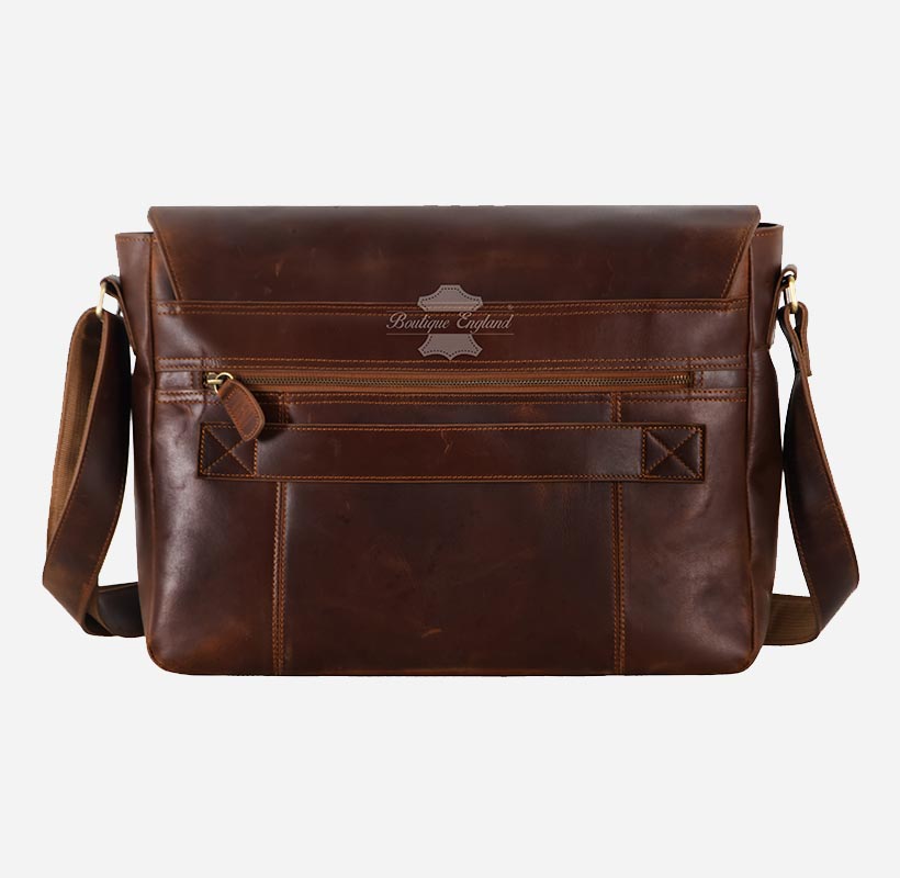 Laptop Messenger Bag in Chestnut Crazy Horse Leather