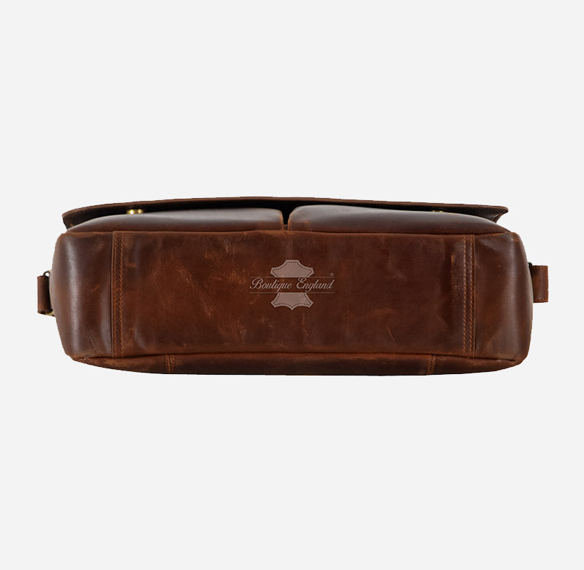 Laptop Messenger Bag in Chestnut Crazy Horse Leather
