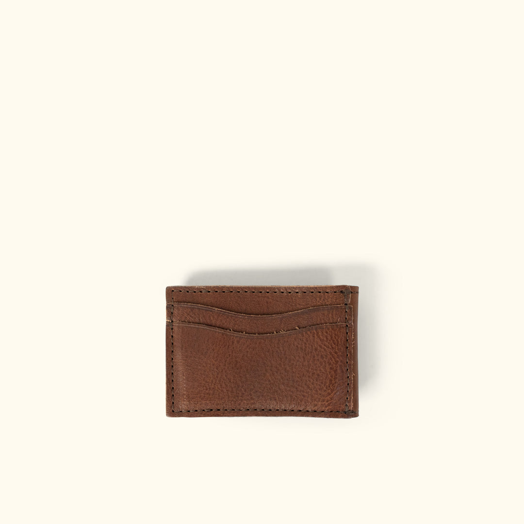 Dakota Leather Magnetic Money Clip Bifold Wallet | Chestnut Brown