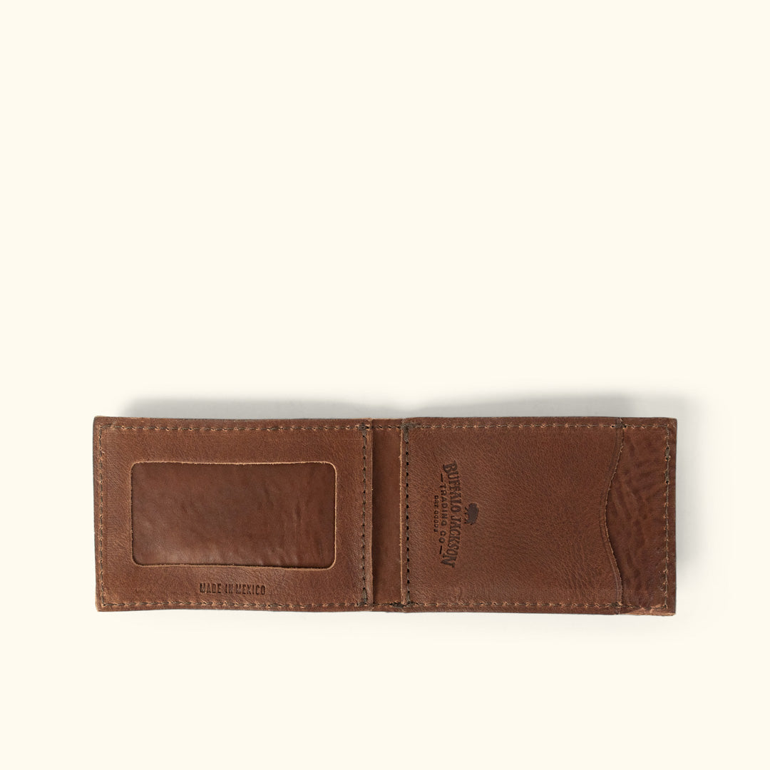 Dakota Leather Magnetic Money Clip Bifold Wallet | Chestnut Brown