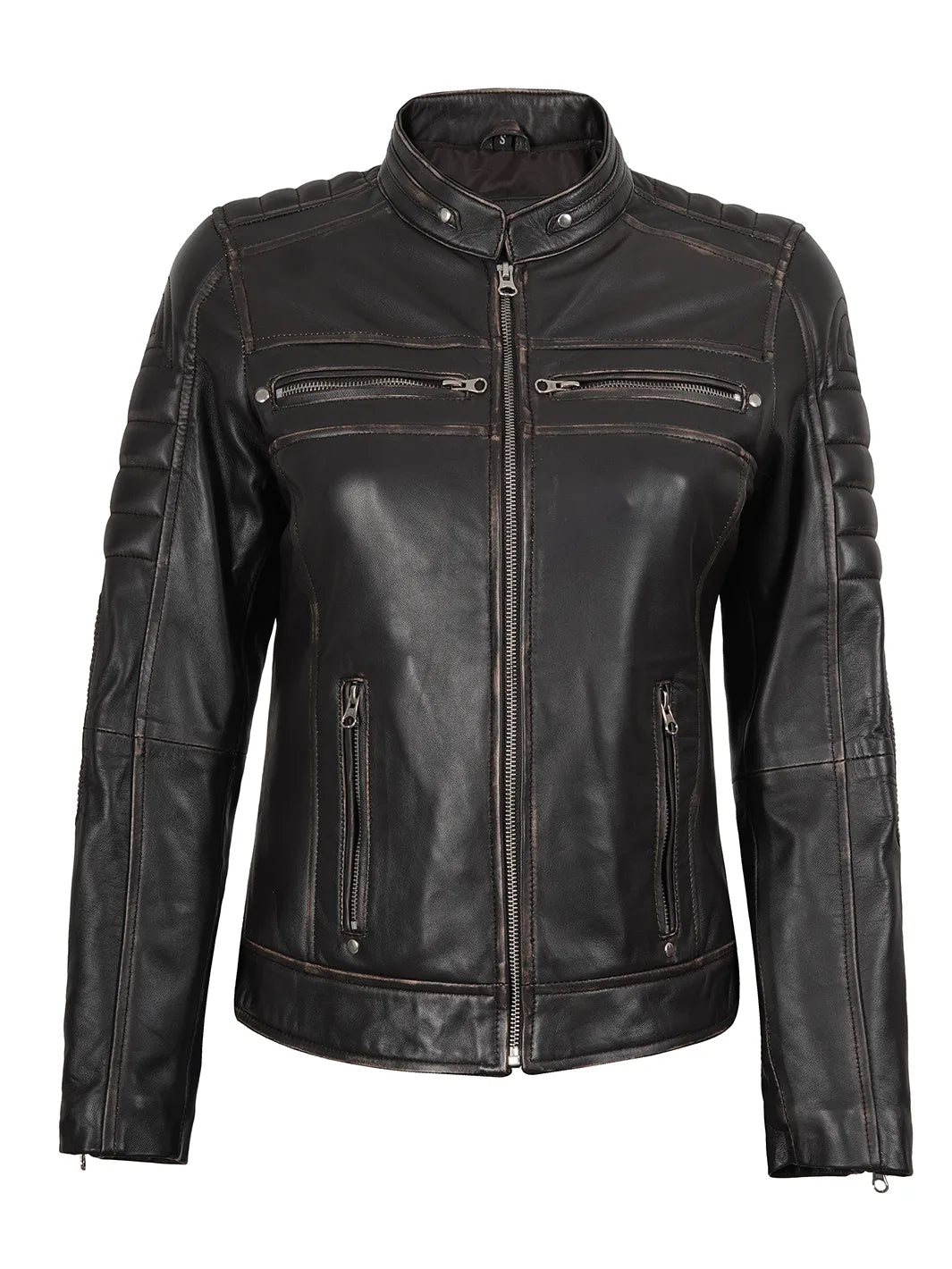 Women's Dark Brown Biker Style Leather Jacket