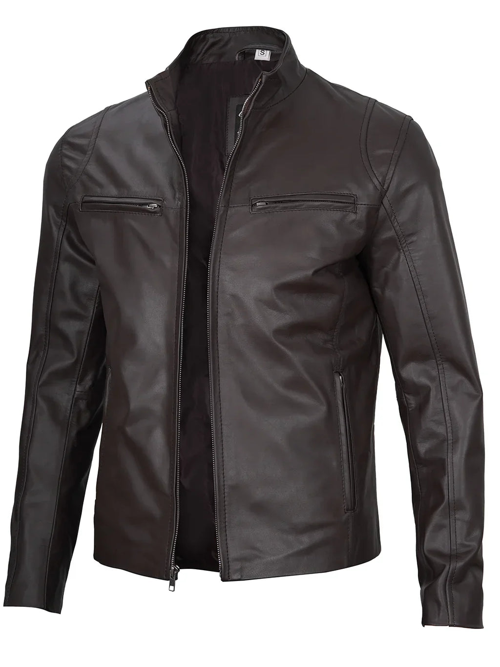 Men's Classic Dark Brown Cafe Racer Real Leather Jacket