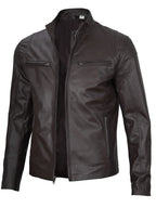Men's Classic Dark Brown Cafe Racer Real Leather Jacket