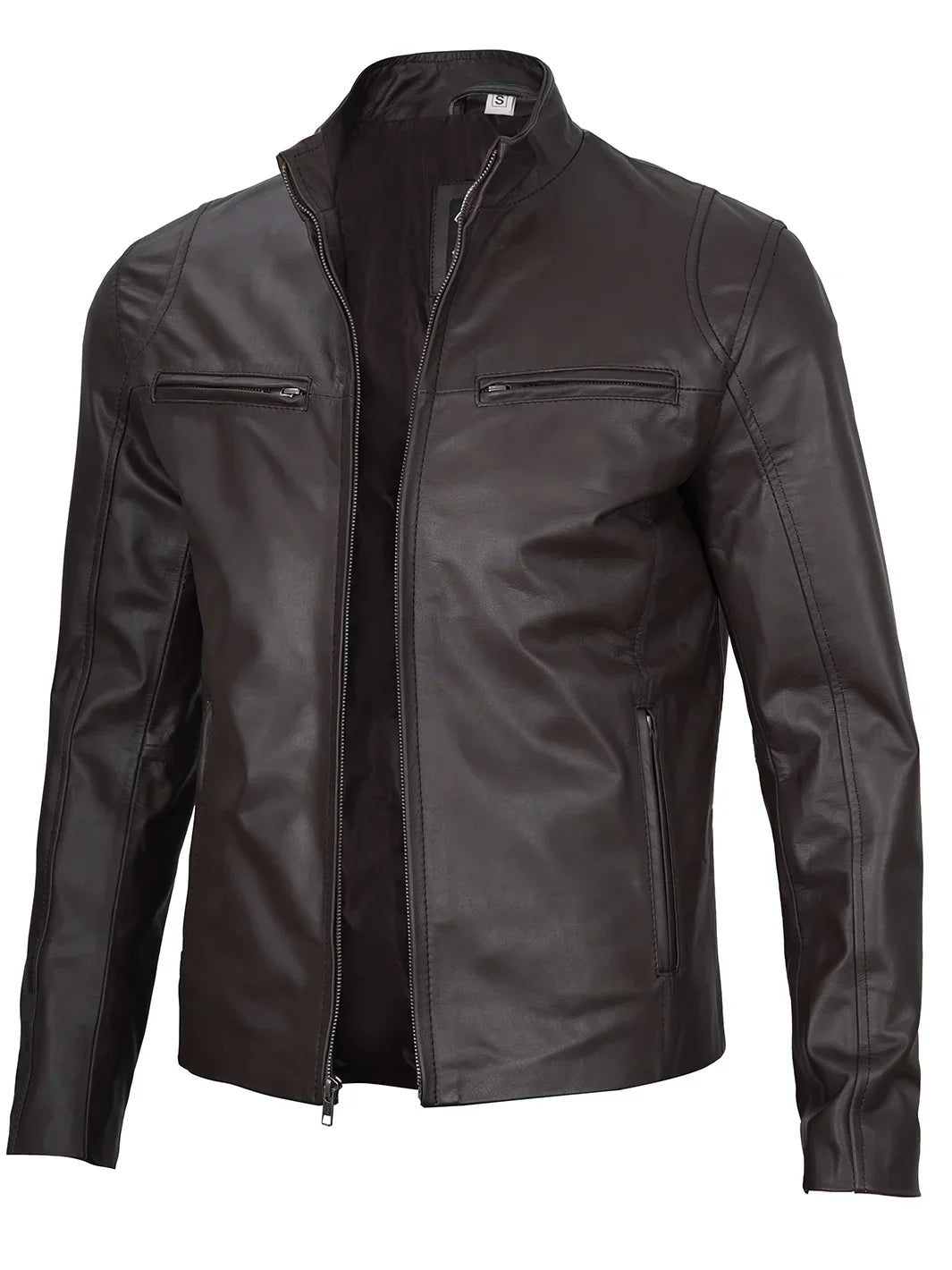 Men's Classic Dark Brown Cafe Racer Real Leather Jacket