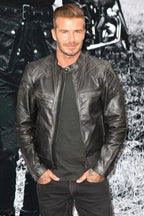 Mens Black Quilted David Beckham's Leather Biker Jacket