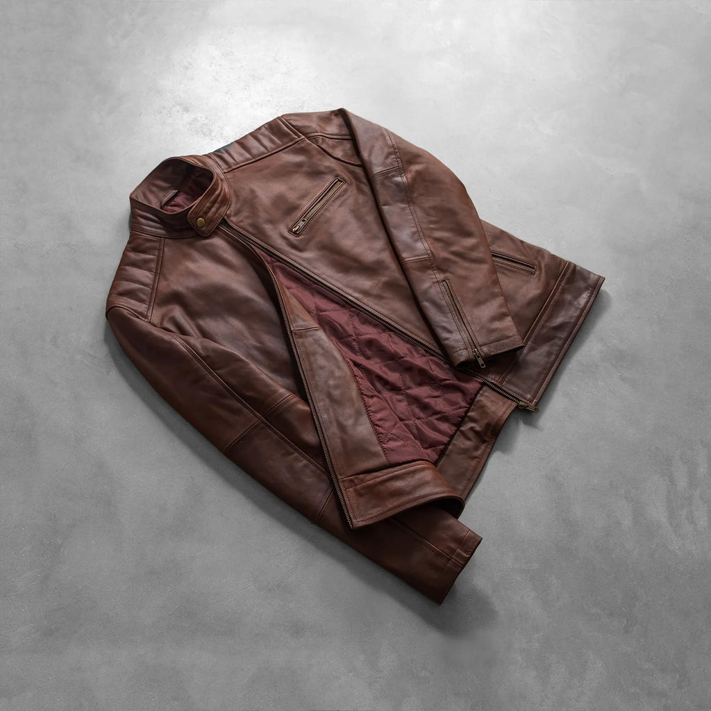 Dean Brown Leather Biker Jacket