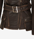 Women's Distressed Brown Asymmetrical Leather Biker Style Jacket